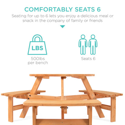 6-Person Circular Wooden Picnic Table