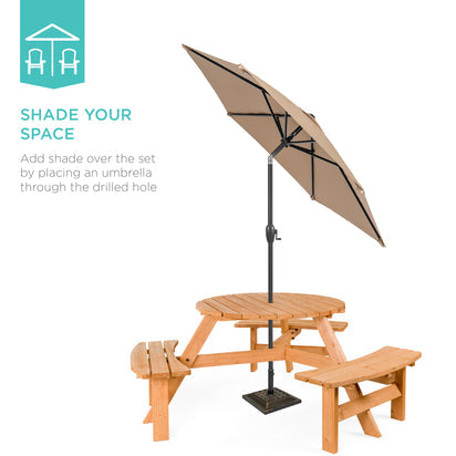 6-Person Circular Wooden Picnic Table