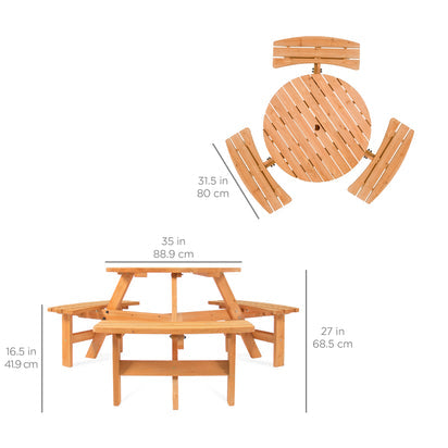 6-Person Circular Wooden Picnic Table