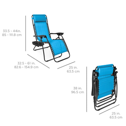Set of 2 Adjustable Zero Gravity Patio Chair Recliners (Aqua Blue)