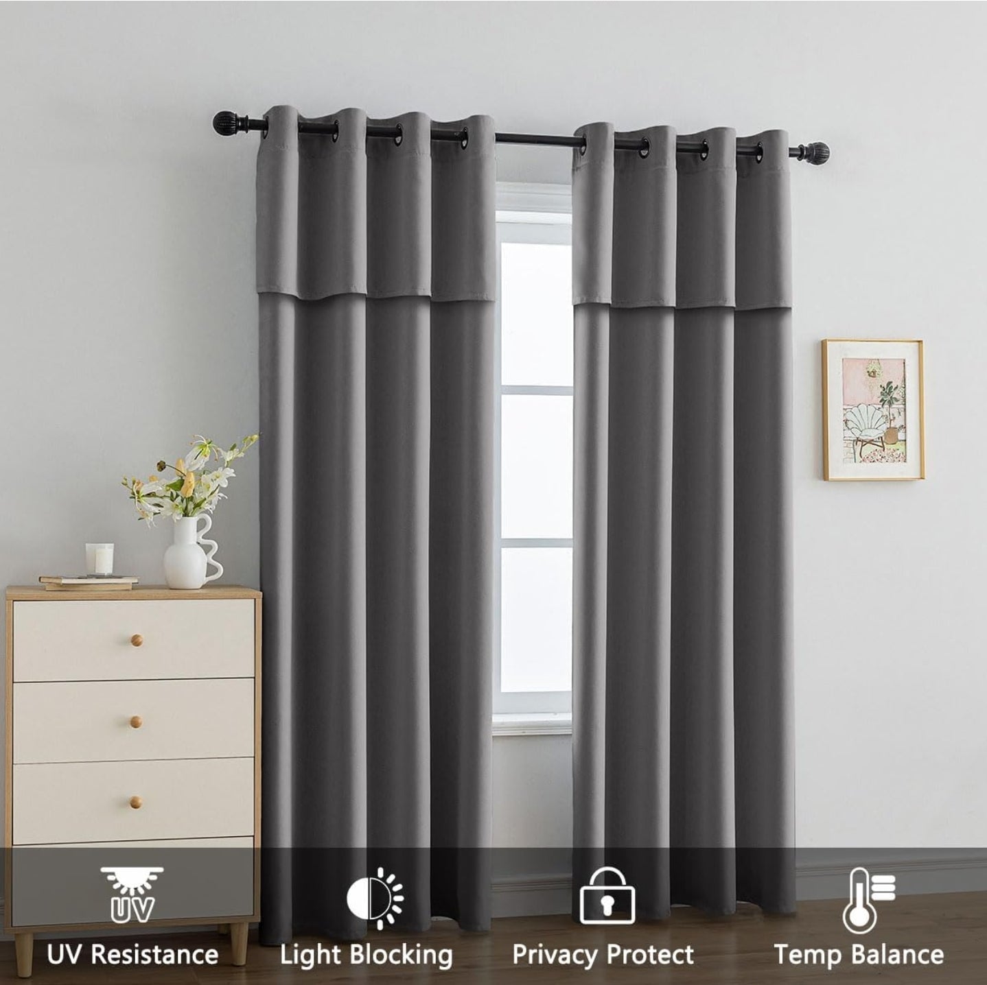 Blackout Curtains for Bedroom (Grey,42Wx63L inch 2 Panels)
