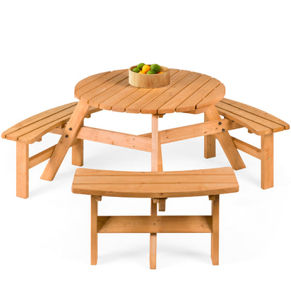 6-Person Circular Wooden Picnic Table