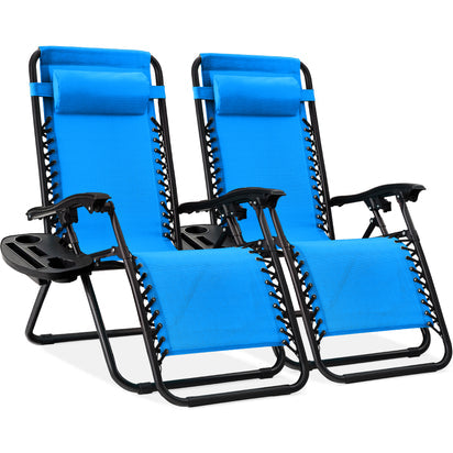 Set of 2 Adjustable Zero Gravity Patio Chair Recliners  (Aqua Blue)