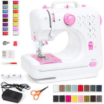 6V Portable Foot Pedal Sewing Machine (White / pink)