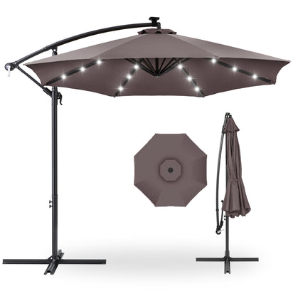 Solar LED Offset Hanging Patio Umbrella. (Deep Taupe)