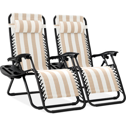 Set of 2 Adjustable Zero Gravity Patio Chair  (Tan Striped)