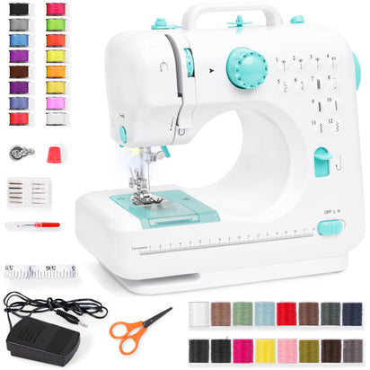 6V Portable Foot Pedal Sewing Machine ( White / teal )