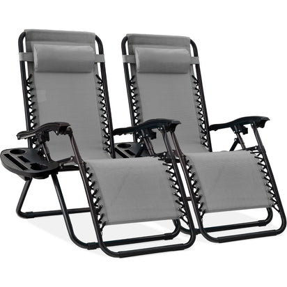 Set of 2 Adjustable Zero Gravity Patio Chair Recliners. (Ice Gray)