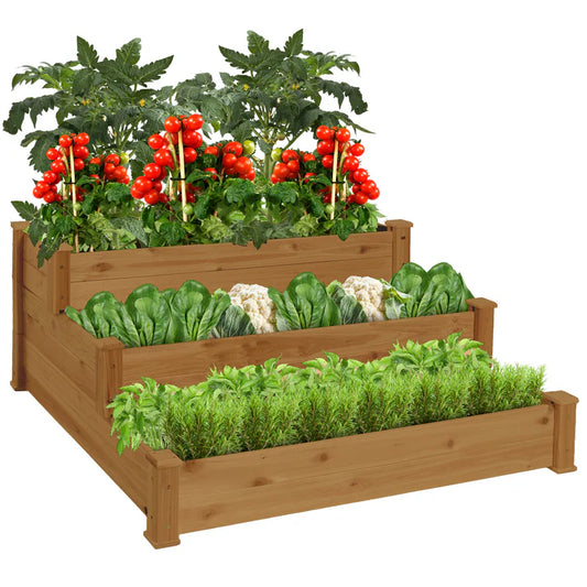 3-Tier Raised Fir Wood Garden Bed Planter