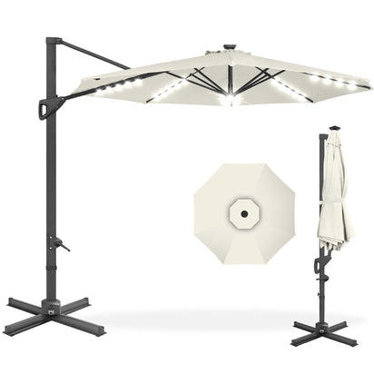 360-Degree Solar LED Cantilever Offset Patio Umbrella w/ Tilt - 10ft ( ivory )