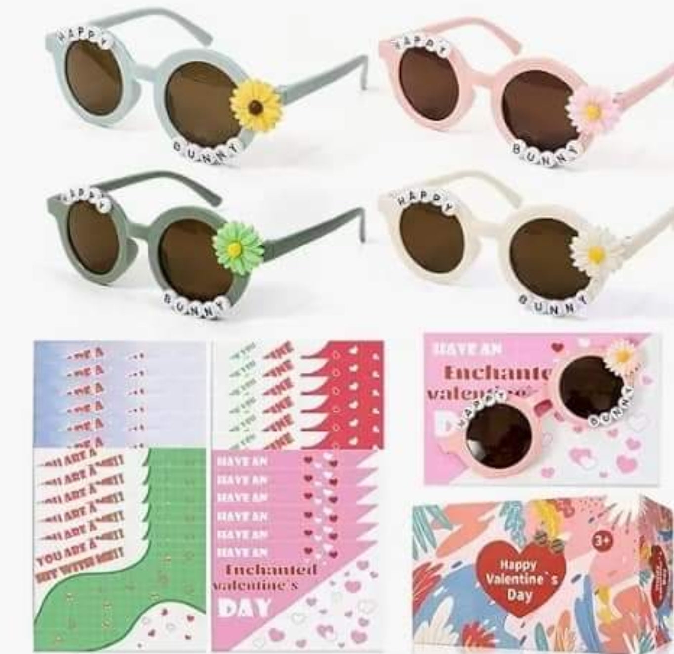 Valentines day cards with children's sunglass.