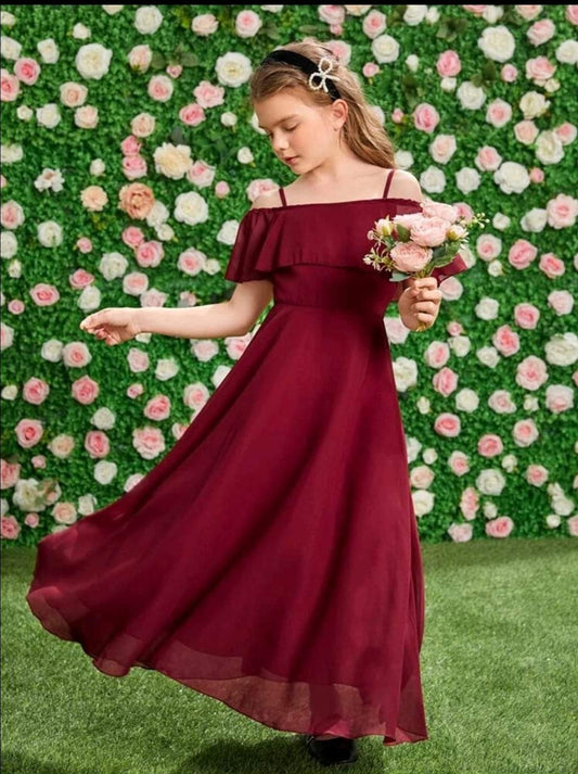 Girls burgundy dress.