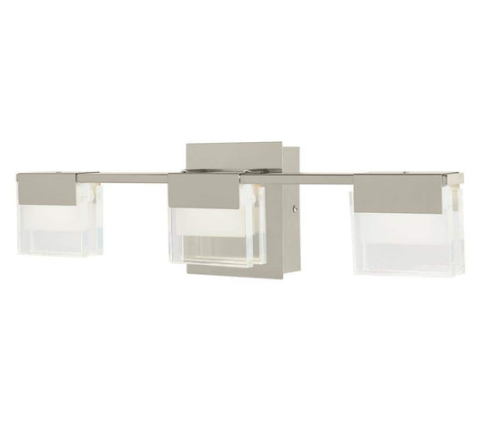 VICINO 21.26 in. W x 5.71 in. H 3-Light Brushed Nickel Integrated LED Bathroom Vanity Light with Rectangular Shades